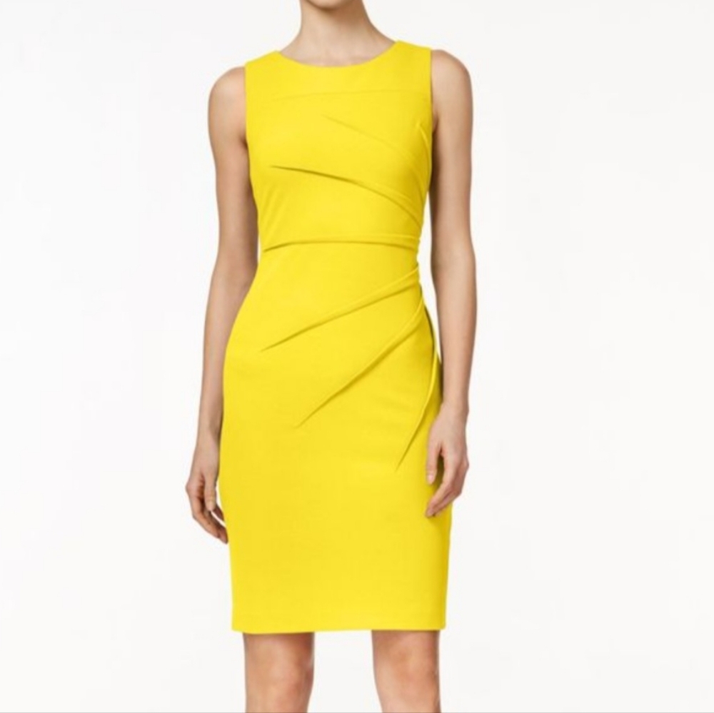 Calvin Klein Women's Yellow Sunburst Mini Stretch Sleeveless Sheath Dress 18W